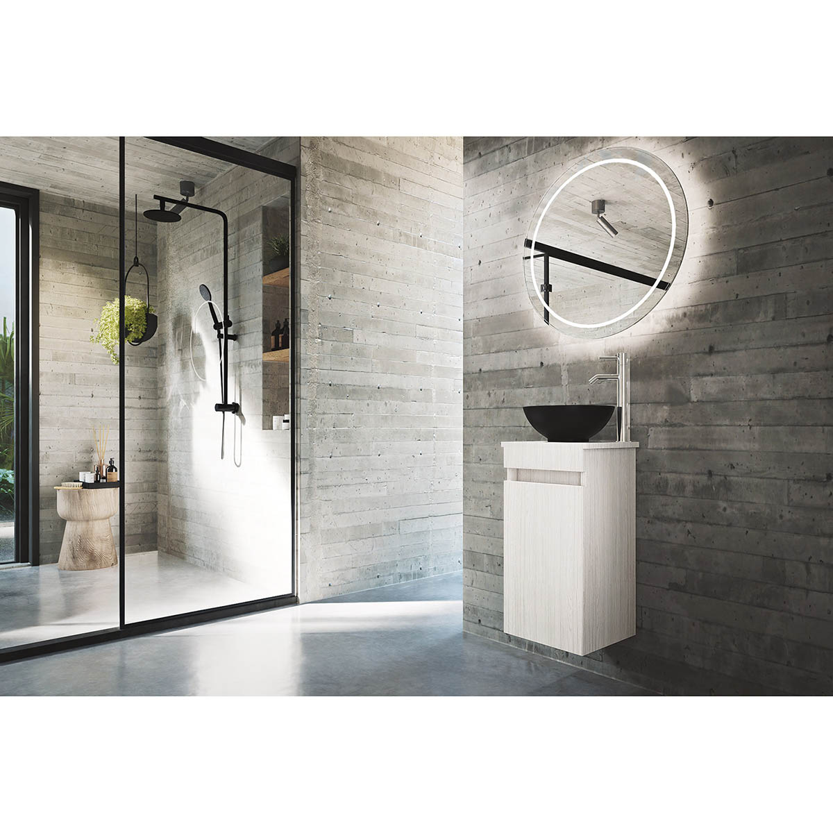 Foto 3 pulgar | Esatto  Mueble Baño Pequeño Bein Siberia Nero Lavabo Llave Desagües