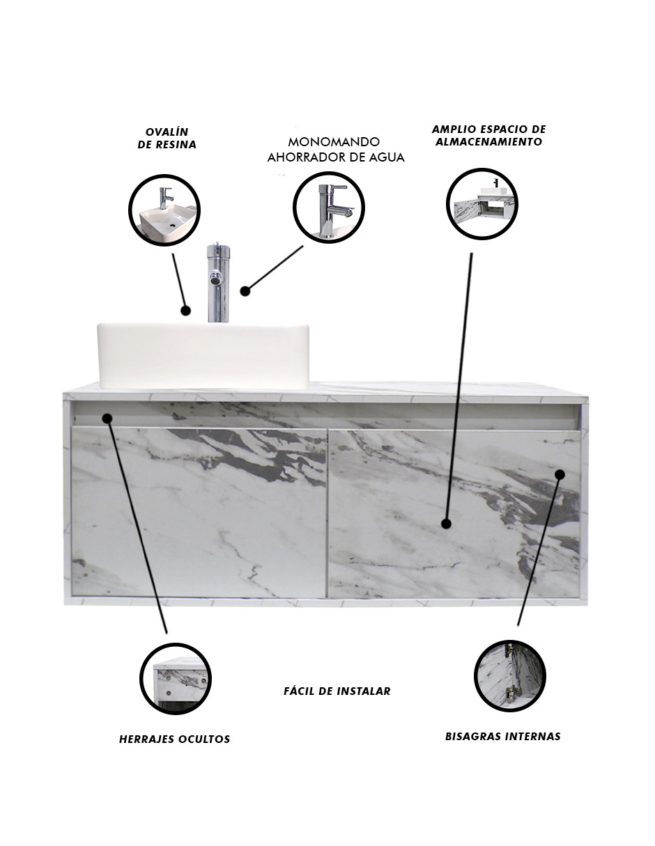 Foto 7 pulgar | Mueble Gabinete para Baño Decomobil con Lavabo Minimalista Krabi