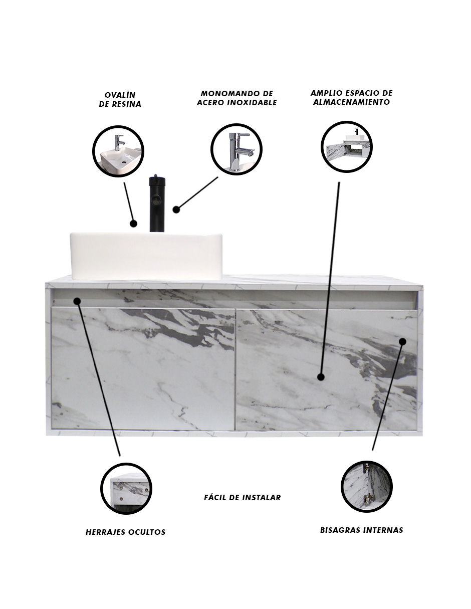 Foto 7 pulgar | Mueble Gabinete para Baño Decomobil con Lavabo Minimalista Krabi