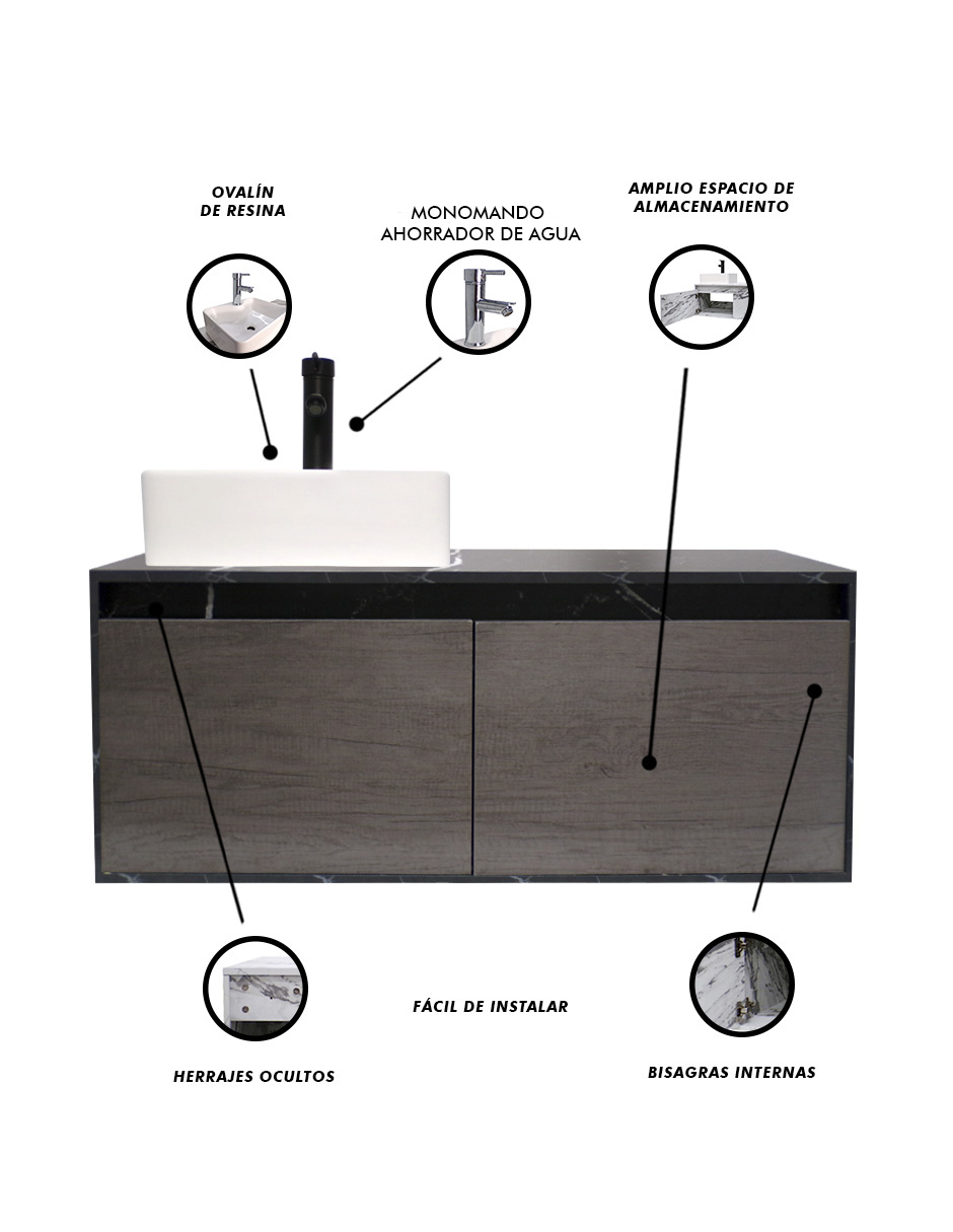 Foto 7 pulgar | Mueble Gabinete para Baño Decomobil con Lavabo Minimalista Krabi