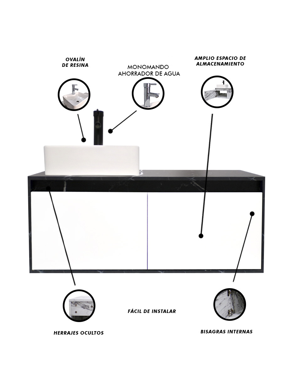 Foto 7 pulgar | Mueble Gabinete para Baño Decomobil con Lavabo Minimalista Krabi