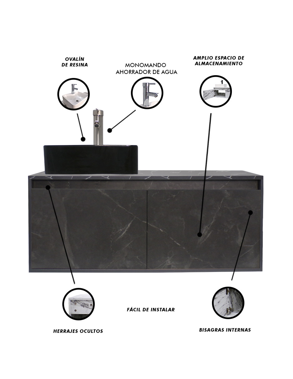 Foto 7 pulgar | Mueble Gabinete para Baño Decomobil con Lavabo Minimalista Krabi