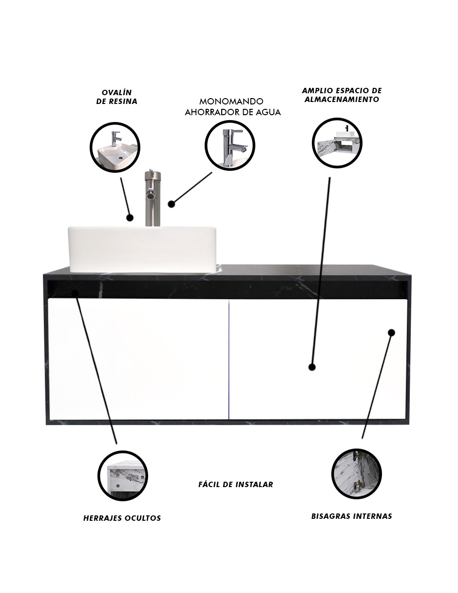 Foto 7 pulgar | Mueble Gabinete para Baño Decomobil con Lavabo Minimalista Krabi