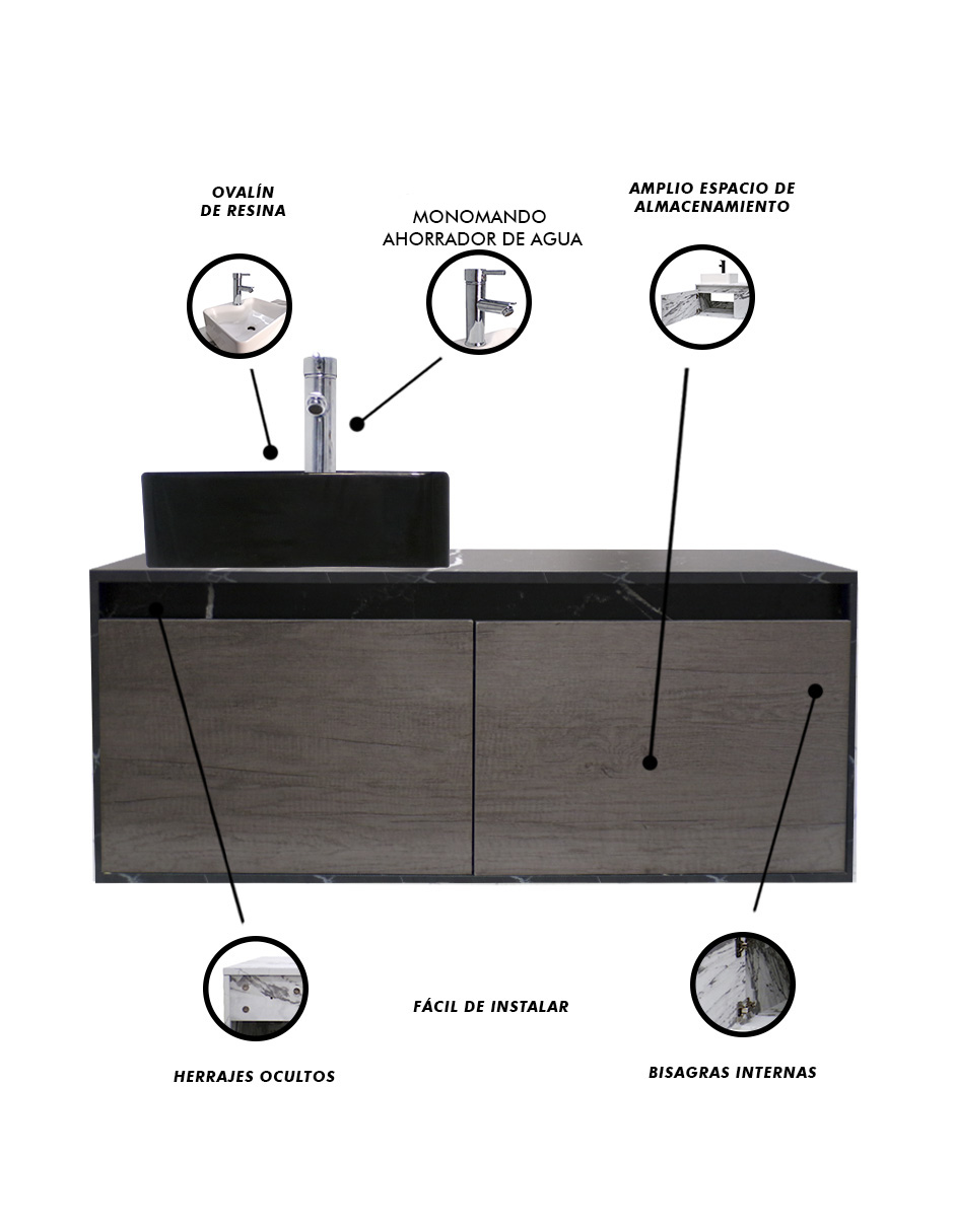 Foto 7 pulgar | Mueble Gabinete para Baño Decomobil con Lavabo Minimalista Krabi