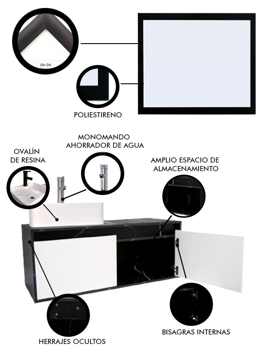 Foto 6 pulgar | Gabinete con Lavabo Decomobil y Espejo Decorativo para Baño