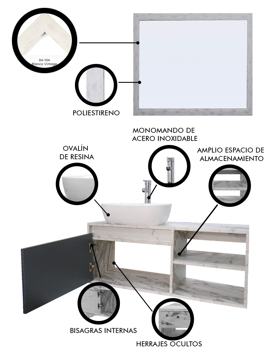 Foto 4 pulgar | Gabinete de Baño Decomobil con Lavabo y Espejo Decorativo Minimalista Marbella