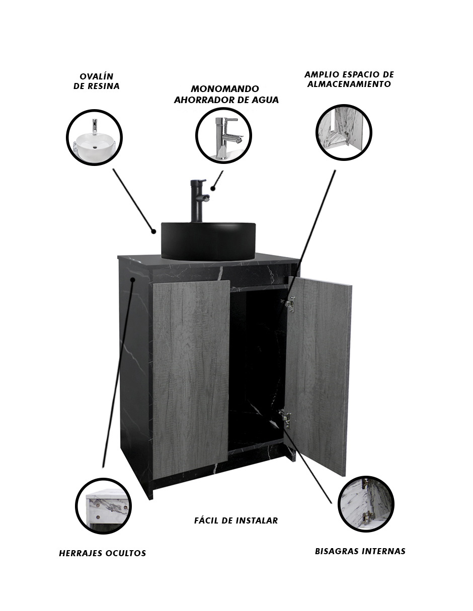 Foto 6 pulgar | Gabinete Para Baño Con Lavabo Y Llave Minimalista Varenna