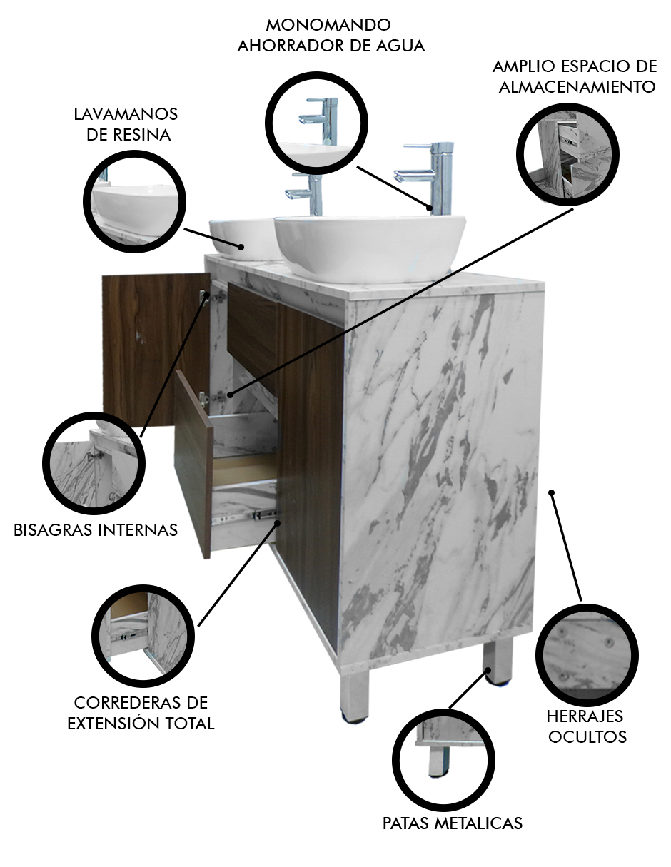 Foto 4 pulgar | Gabinete Para Baño Con Doble Lavabo Mueble Moderno De Piso Médano