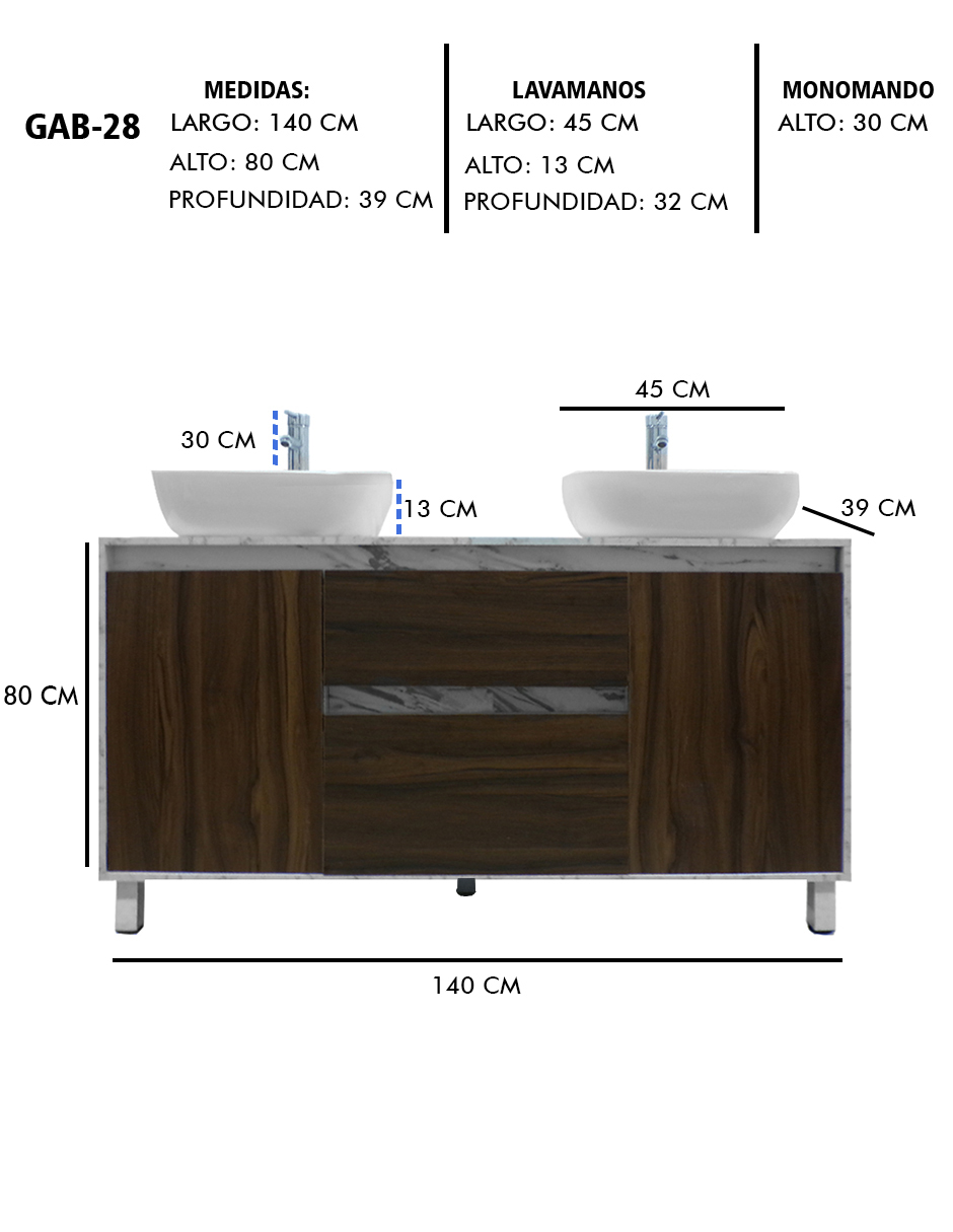 Foto 9 pulgar | Gabinete Para Baño Con Doble Lavabo Mueble Moderno De Piso Médano