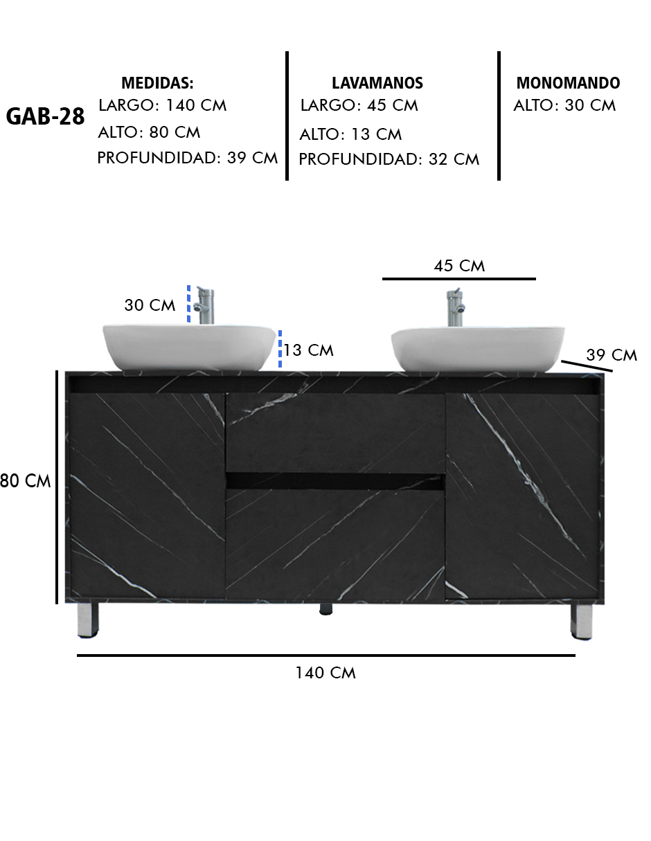 Foto 9 pulgar | Gabinete Para Baño Con Doble Lavabo Mueble Moderno De Piso Médano