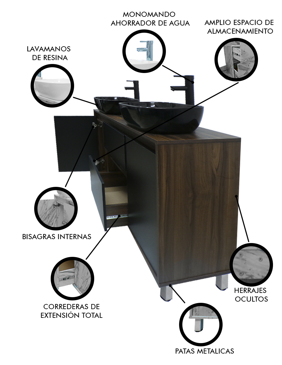 Foto 4 pulgar | Gabinete Para Baño Con Doble Lavabo Mueble Moderno De Piso Médano