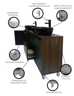 Foto 3 | Gabinete Para Baño Con Doble Lavabo Mueble Moderno De Piso Médano