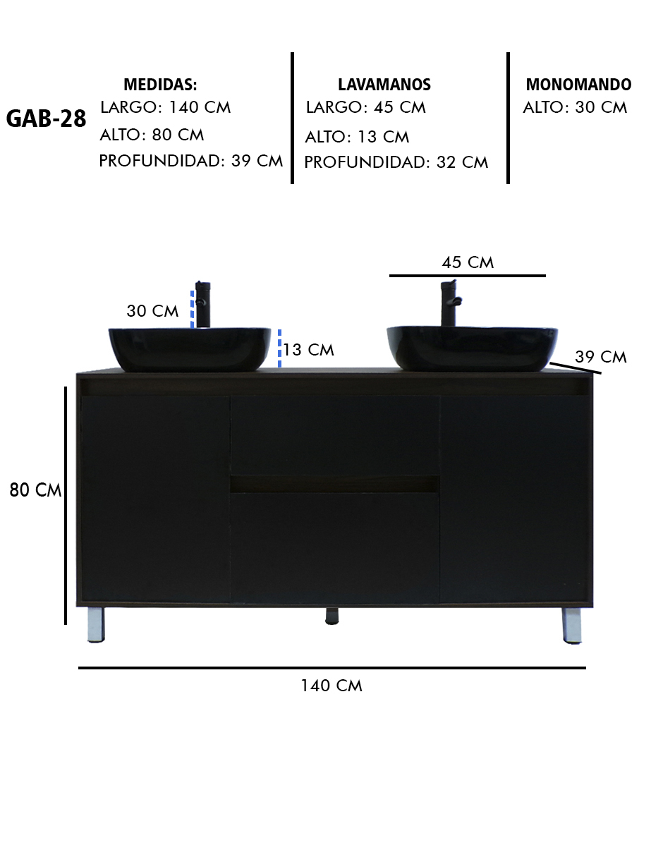 Foto 9 pulgar | Gabinete Para Baño Con Doble Lavabo Mueble Moderno De Piso Médano