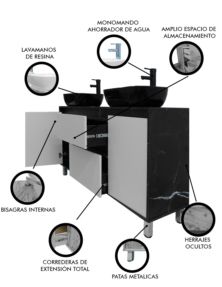 Foto 8 pulgar | Gabinete Para Baño Con Doble Lavabo Mueble Moderno De Piso Médano