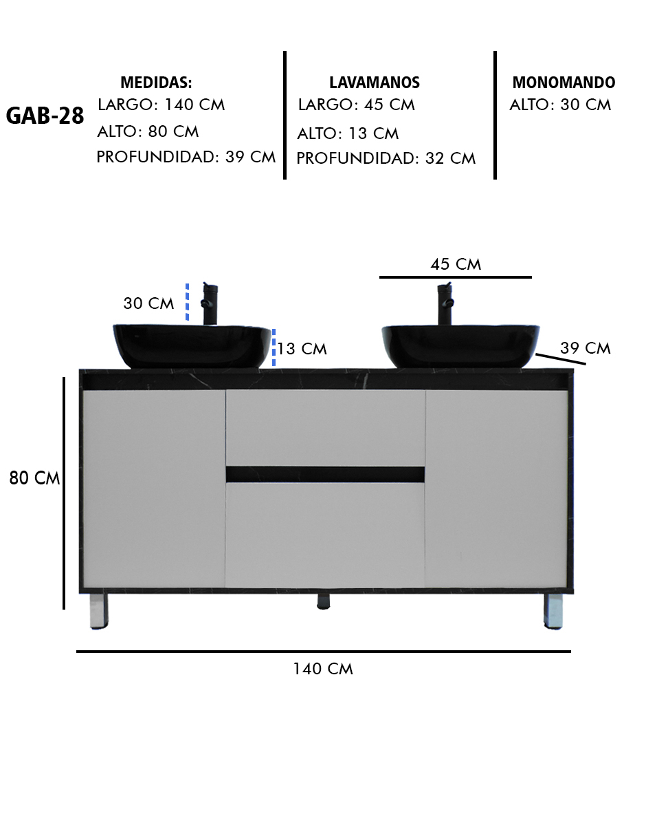 Foto 9 pulgar | Gabinete Para Baño Con Doble Lavabo Mueble Moderno De Piso Médano