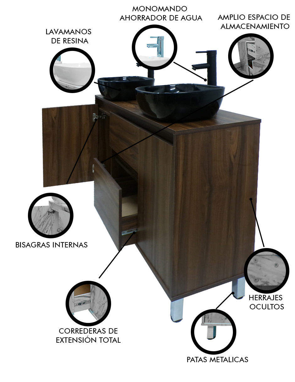 Foto 3 | Gabinete Para Baño Con Doble Lavabo Mueble Moderno De Piso Médano