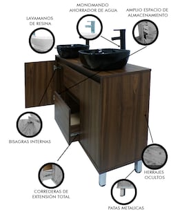 Foto 3 | Gabinete Para Baño Con Doble Lavabo Mueble Moderno De Piso Médano