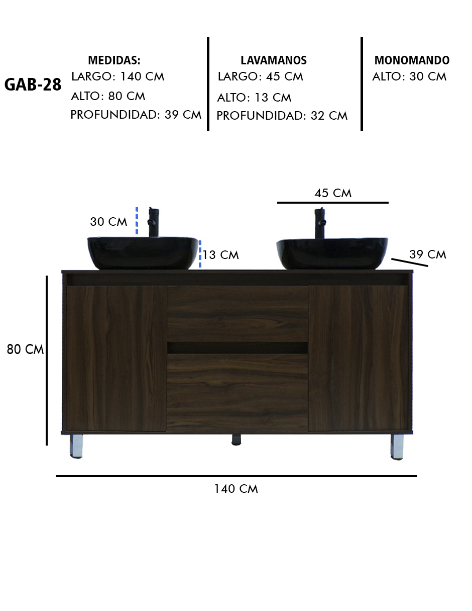 Foto 9 pulgar | Gabinete Para Baño Con Doble Lavabo Mueble Moderno De Piso Médano