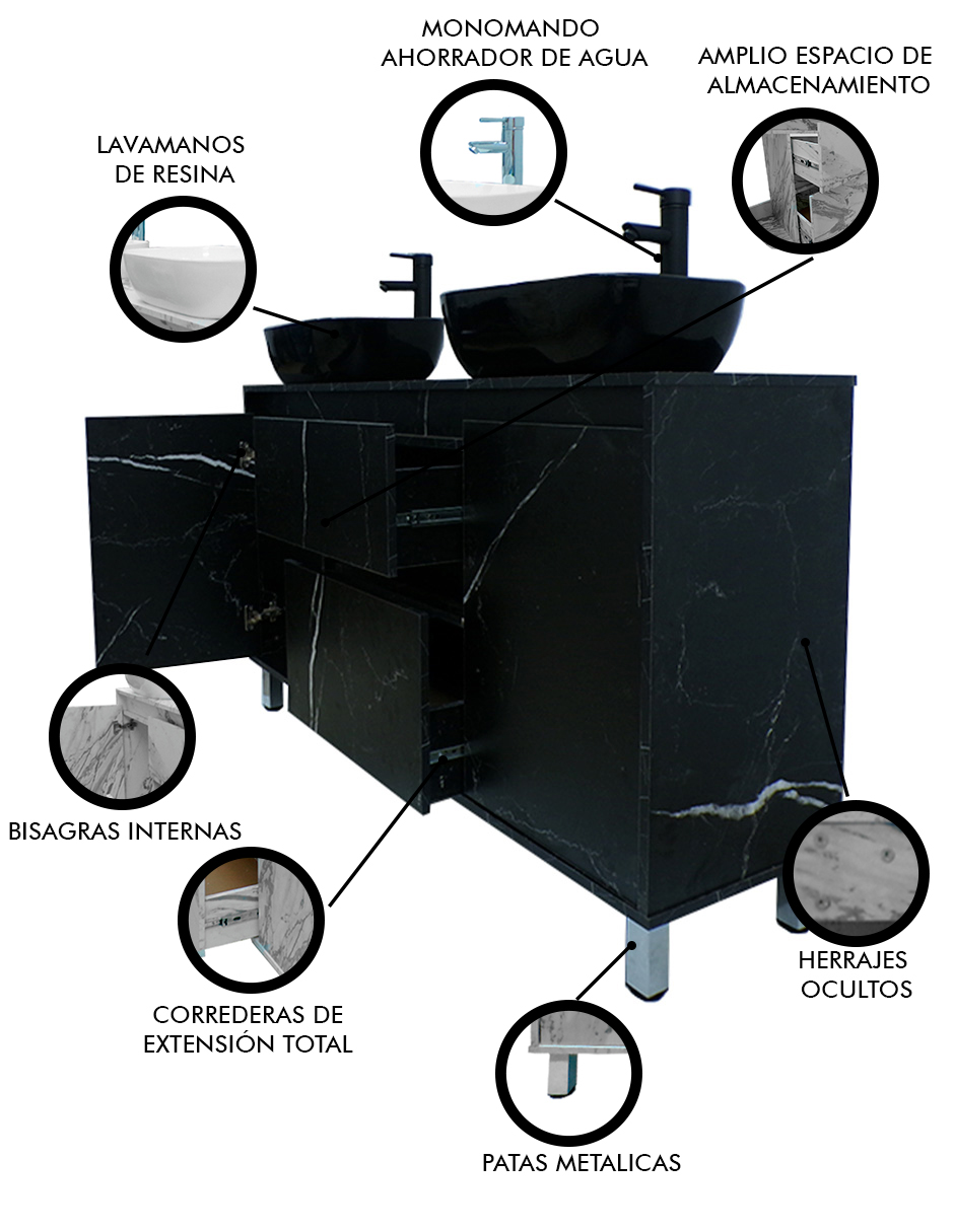 Foto 4 pulgar | Gabinete Para Baño Con Doble Lavabo Mueble Moderno De Piso Médano