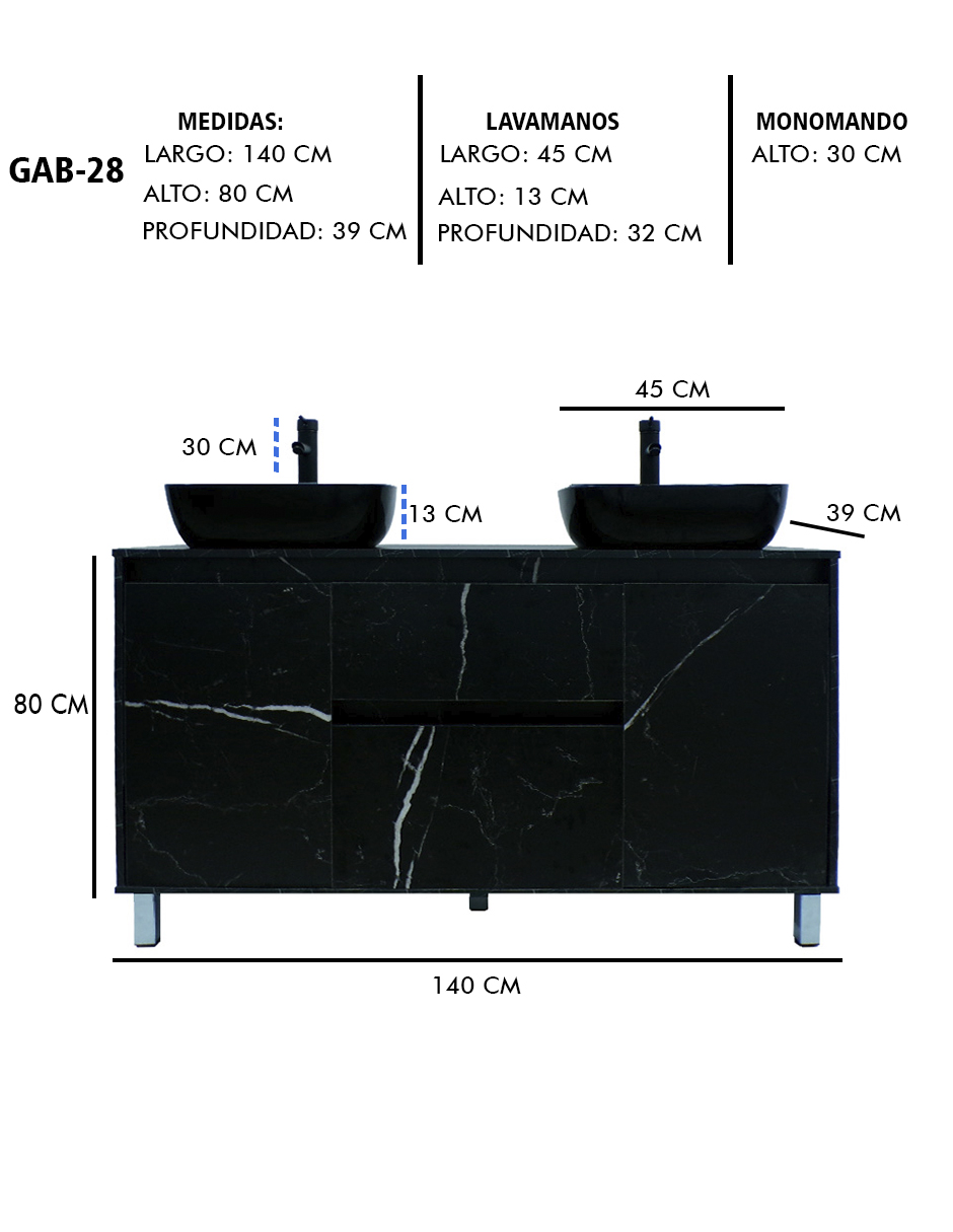 Foto 9 pulgar | Gabinete Para Baño Con Doble Lavabo Mueble Moderno De Piso Médano