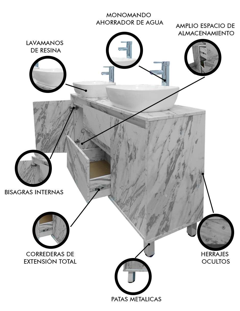 Foto 4 pulgar | Gabinete Para Baño Con Doble Lavabo Mueble Moderno De Piso Médano