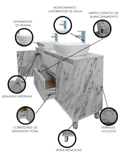 Foto 3 | Gabinete Para Baño Con Doble Lavabo Mueble Moderno De Piso Médano