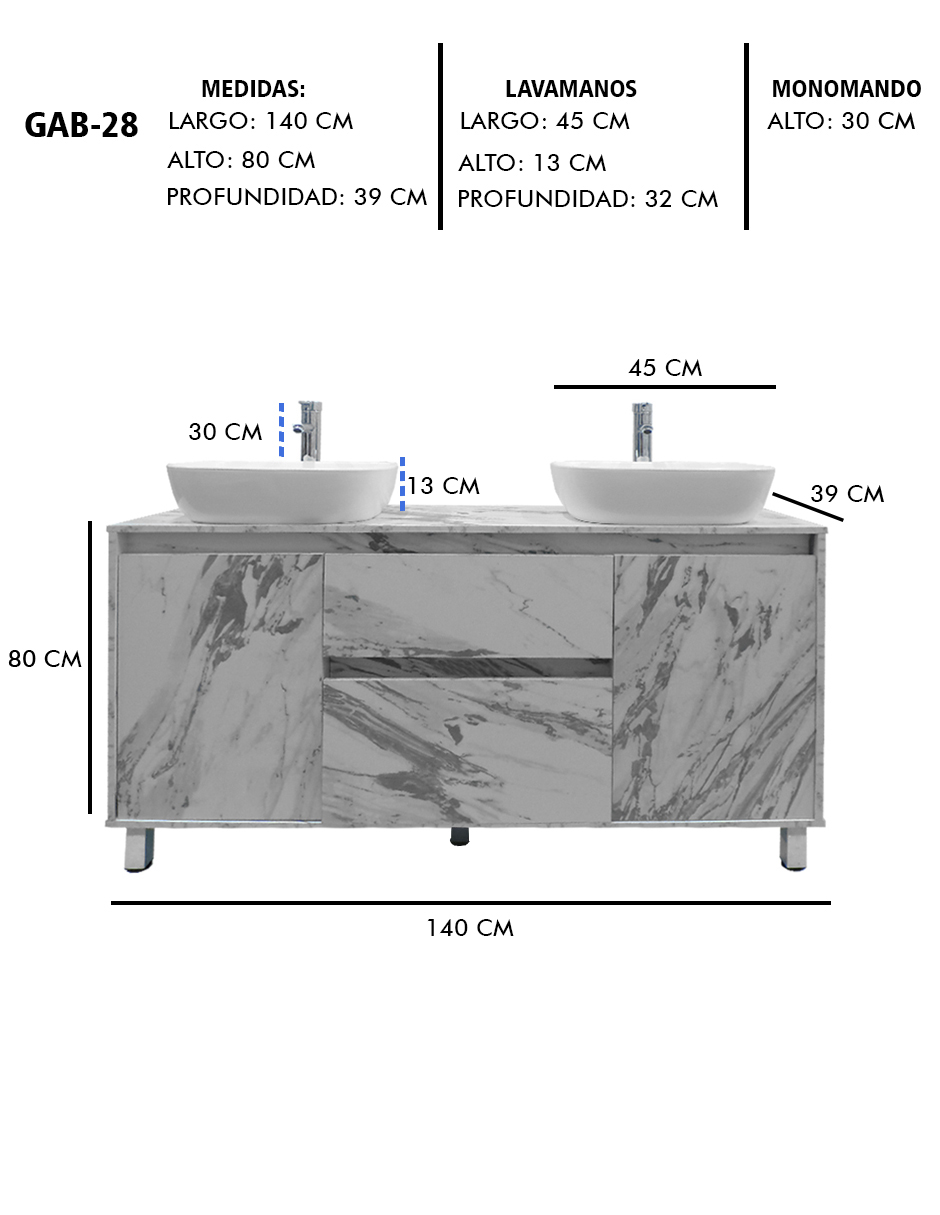 Foto 9 pulgar | Gabinete Para Baño Con Doble Lavabo Mueble Moderno De Piso Médano