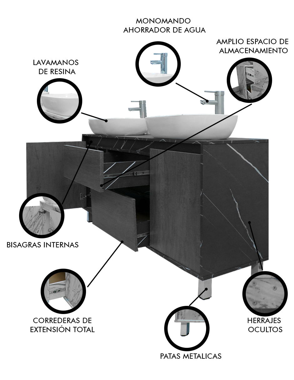 Foto 4 pulgar | Gabinete Para Baño Con Doble Lavabo Mueble Moderno De Piso Médano