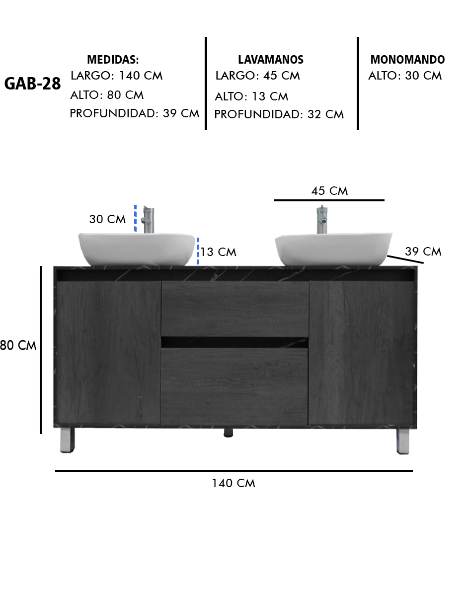 Foto 9 pulgar | Gabinete Para Baño Con Doble Lavabo Mueble Moderno De Piso Médano