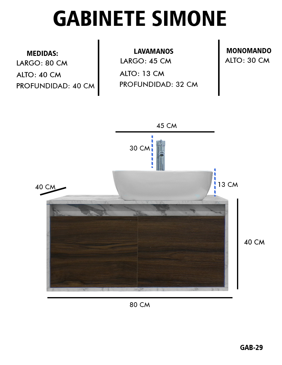 Foto 9 pulgar | Gabinete Para Baño  Con Lavabo Y Monomando Simone