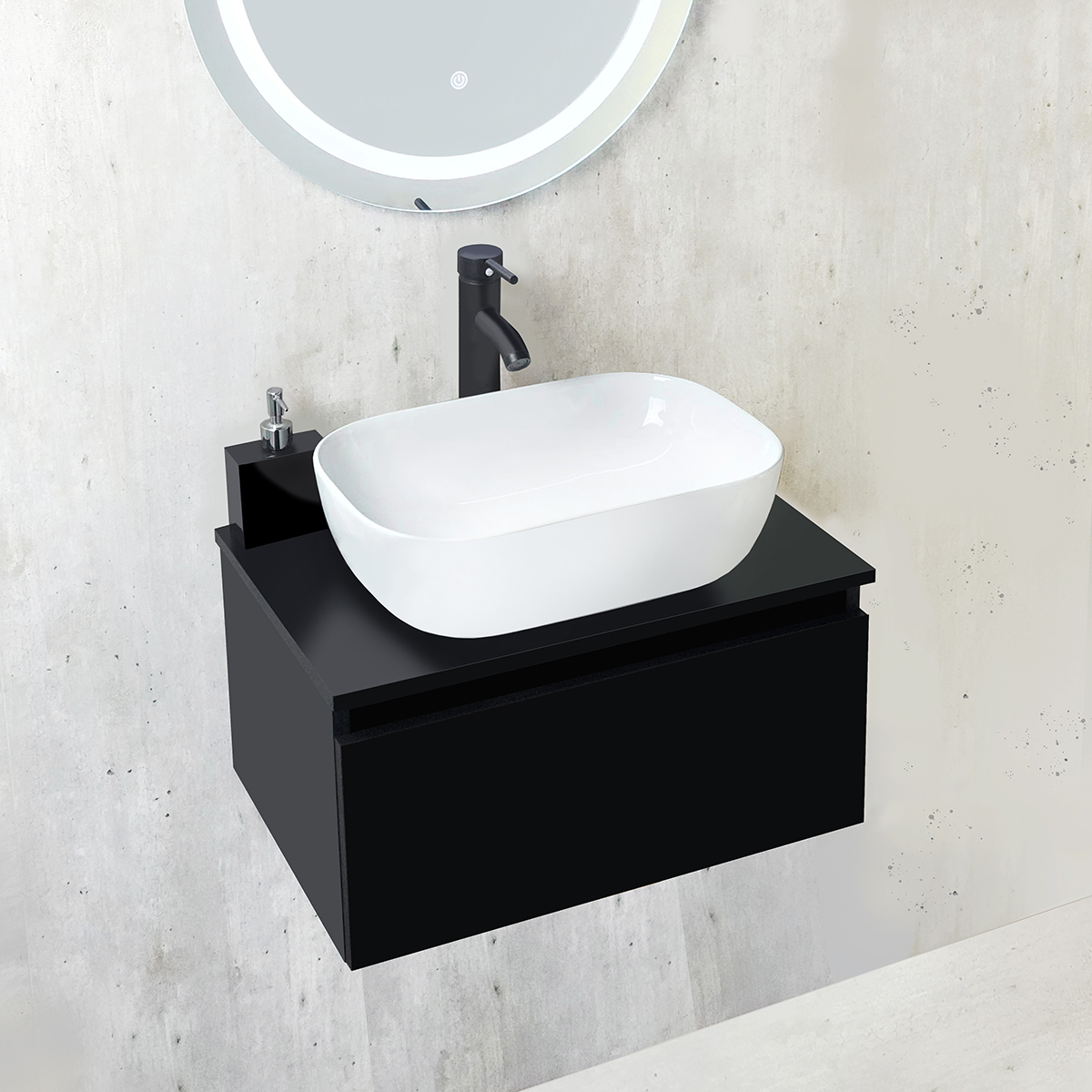 Foto 3 pulgar | Esatto Muble Para Baño Moderno Astra Negro Con Lavabo Blanco Llave Negra Listo Para Instalar