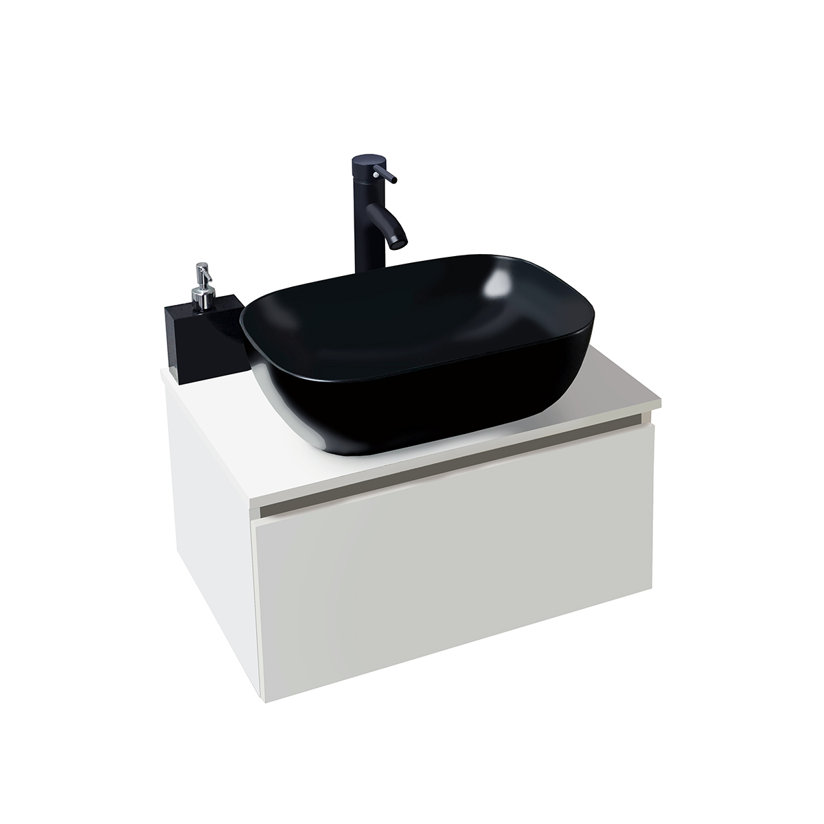 Foto 2 pulgar | Esatto Mueble Moderno Para Baño Astra Blanco Lavabo Negro Llave Negra Desagües Listo Para Instalar