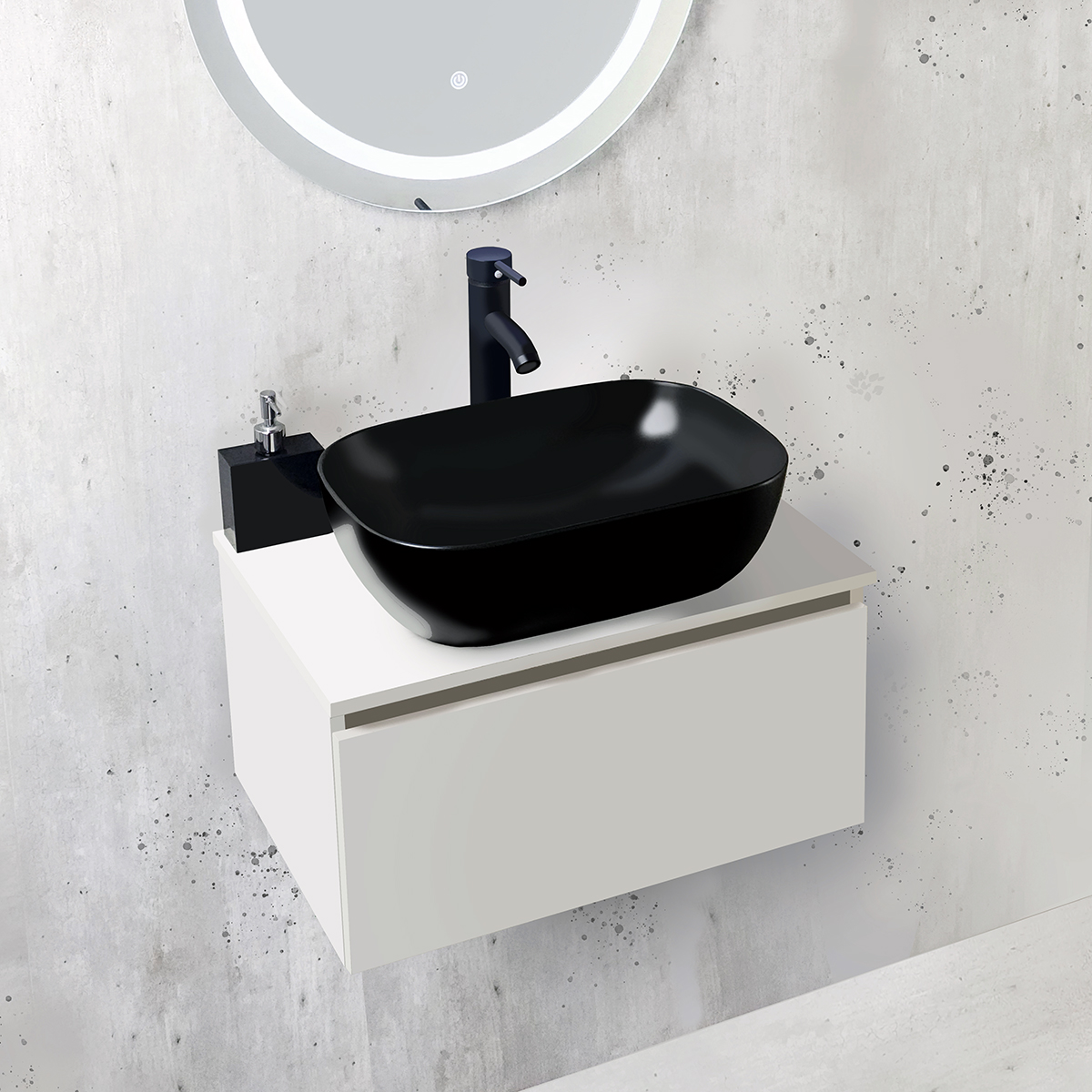 Foto 3 pulgar | Esatto Mueble Moderno Para Baño Astra Blanco Lavabo Negro Llave Negra Desagües Listo Para Instalar