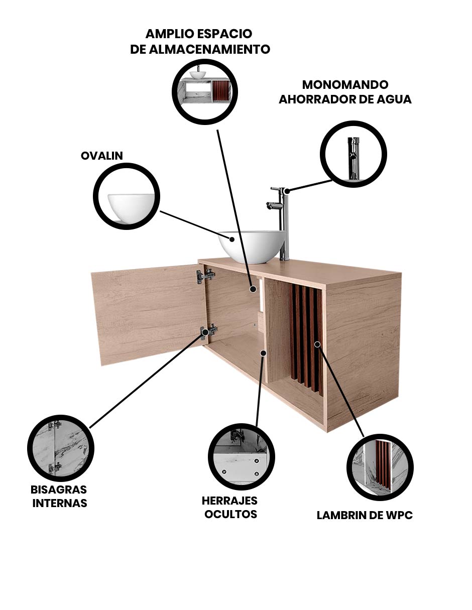Foto 4 pulgar | Mueble Lavamanos Para Baño Gabinete Para Baño Con Ovalin Modelo Ares