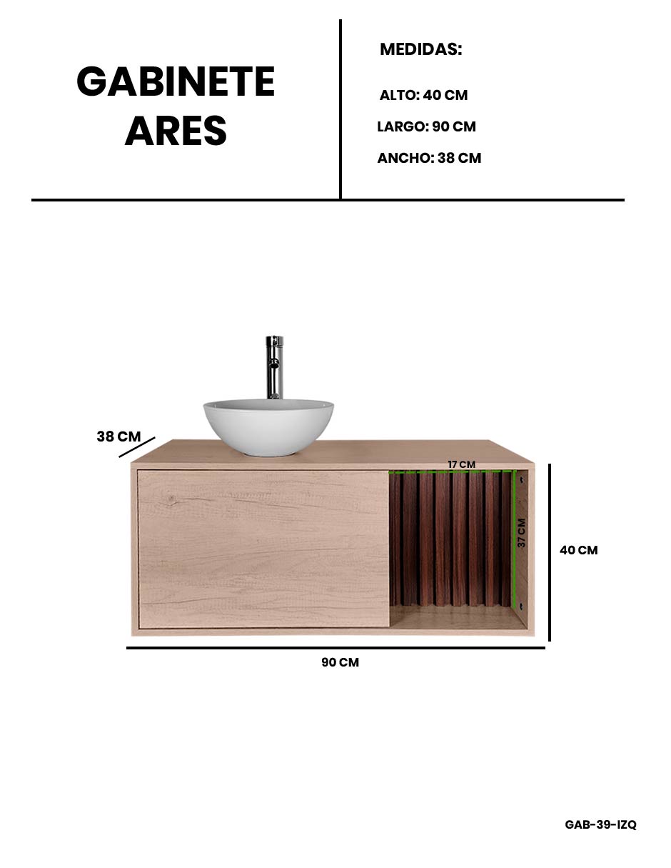 Foto 8 pulgar | Mueble Lavamanos Para Baño Gabinete Para Baño Con Ovalin Modelo Ares