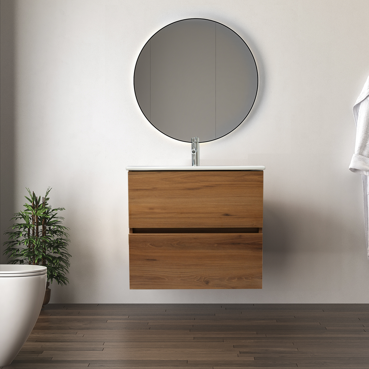 Foto 2 pulgar | Mueble Para Baño Mobi Damara Nogal  Incluye Lavabo Y Llave Mezcladora