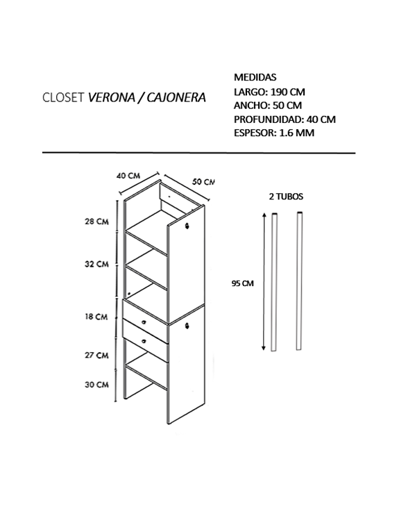 Foto 4 pulgar | Closet Verona color Blanco Cajonera Premium Ajustable