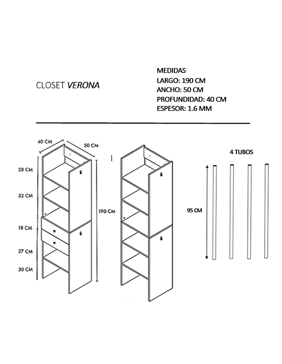 Foto 6 pulgar | Closet Verona color Blanco Completo Premium Ajustable