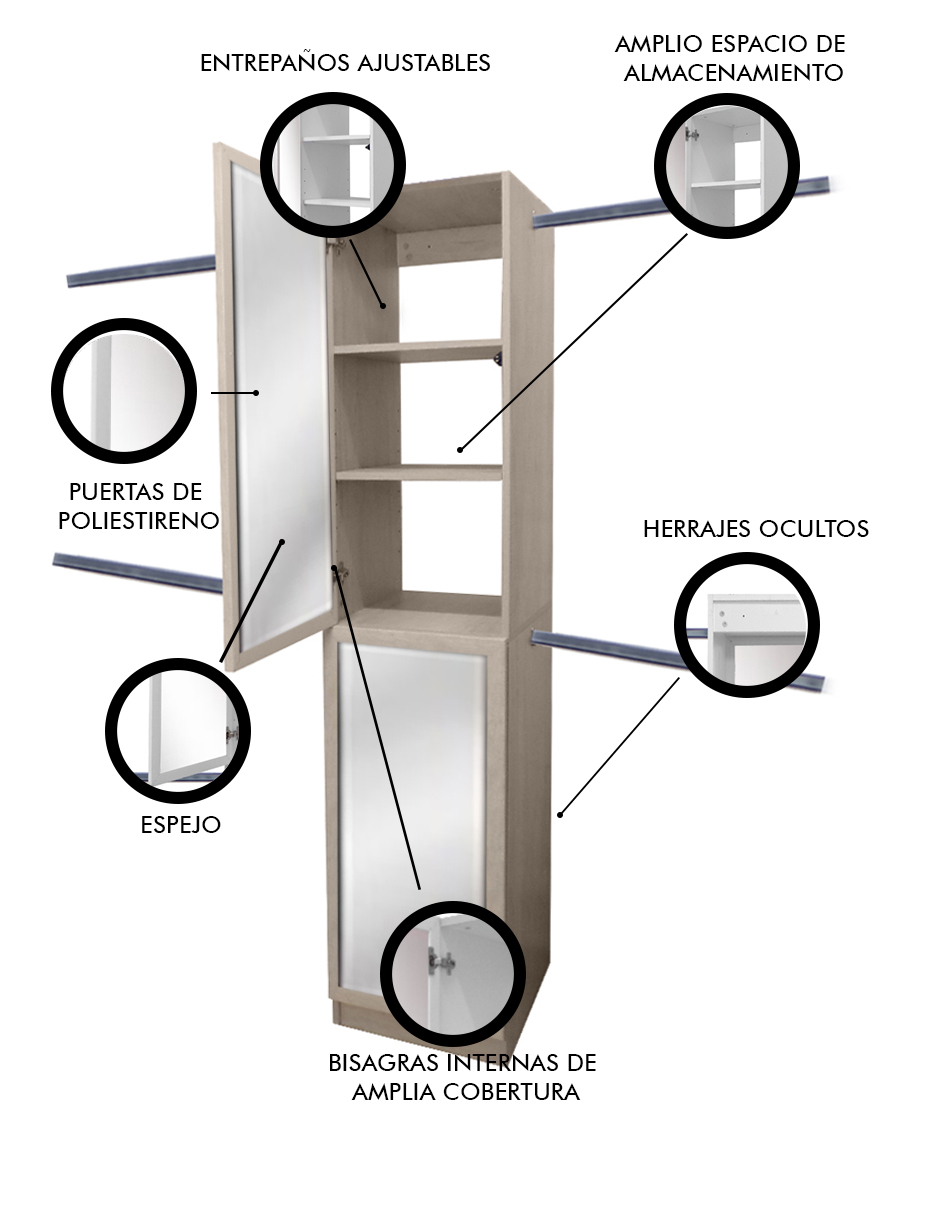 Foto 7 pulgar | Clóset Ropero Decomobil con Espejo Moderno Minimalista