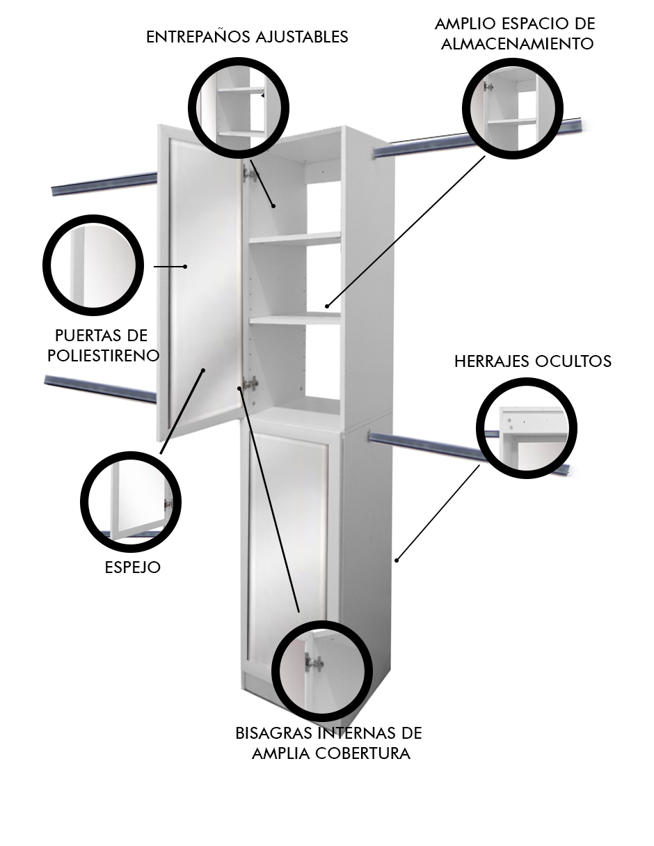 Foto 7 pulgar | Clóset Ropero Con Espejo  Decomobil Mildred Moderno Minimalista