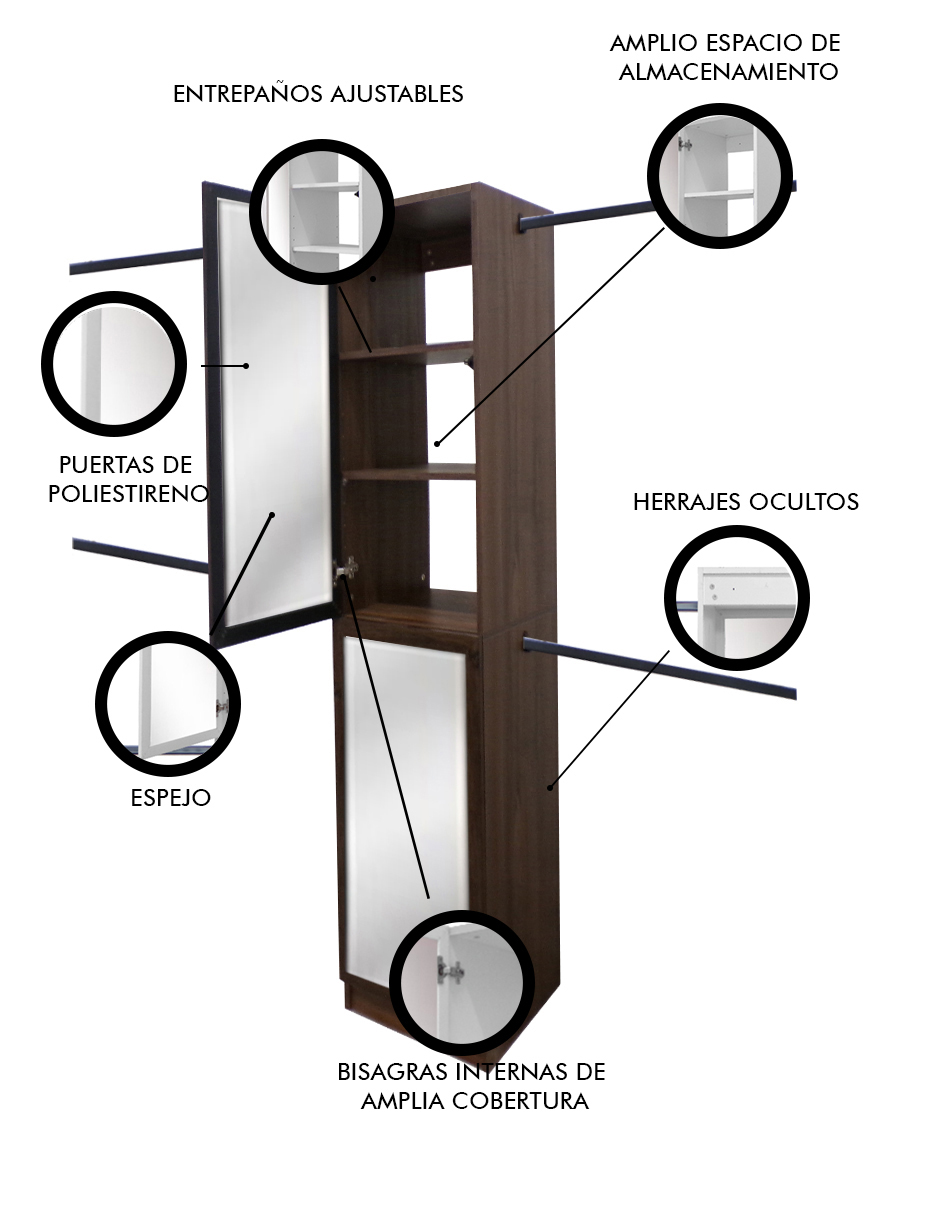 Foto 7 pulgar | Closet Ropero con Espejo Moderno Minimalista Mildred