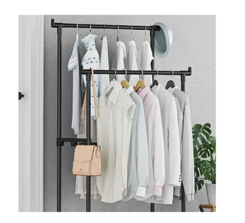 Foto 2 | Rack Organizador Doble Para Ropa Perchero Closet Con Ruedas Color: Negro Wünd