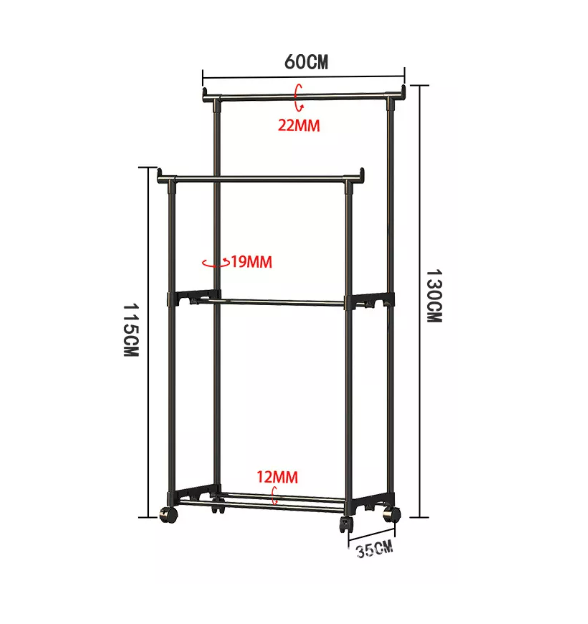 Foto 5 pulgar | Rack Organizador Doble Para Ropa Perchero Closet Con Ruedas Color: Negro Wünd