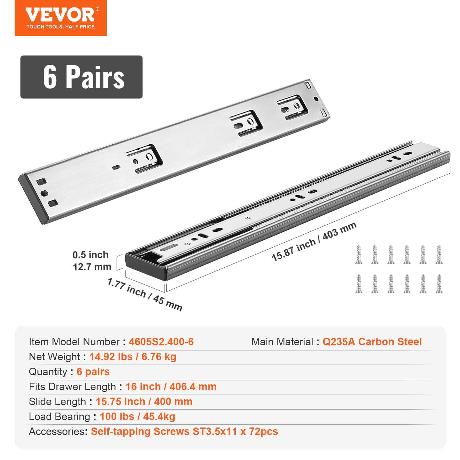 Foto 8 pulgar | Correderas De Cajón Vevor Con Cierre Suave, 40 A 60 Cm, Resistentes, 6 Pares - Venta Internacional.