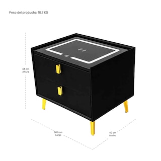 Foto 7 | Buro Mesa Inteligente Noche Cargador Inalambrico Luz Led Usb Negro
