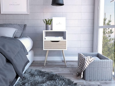 Foto 2 | Buró Alesio, Blanco Y Beige, Con Patas En Madera Y Un Cajón