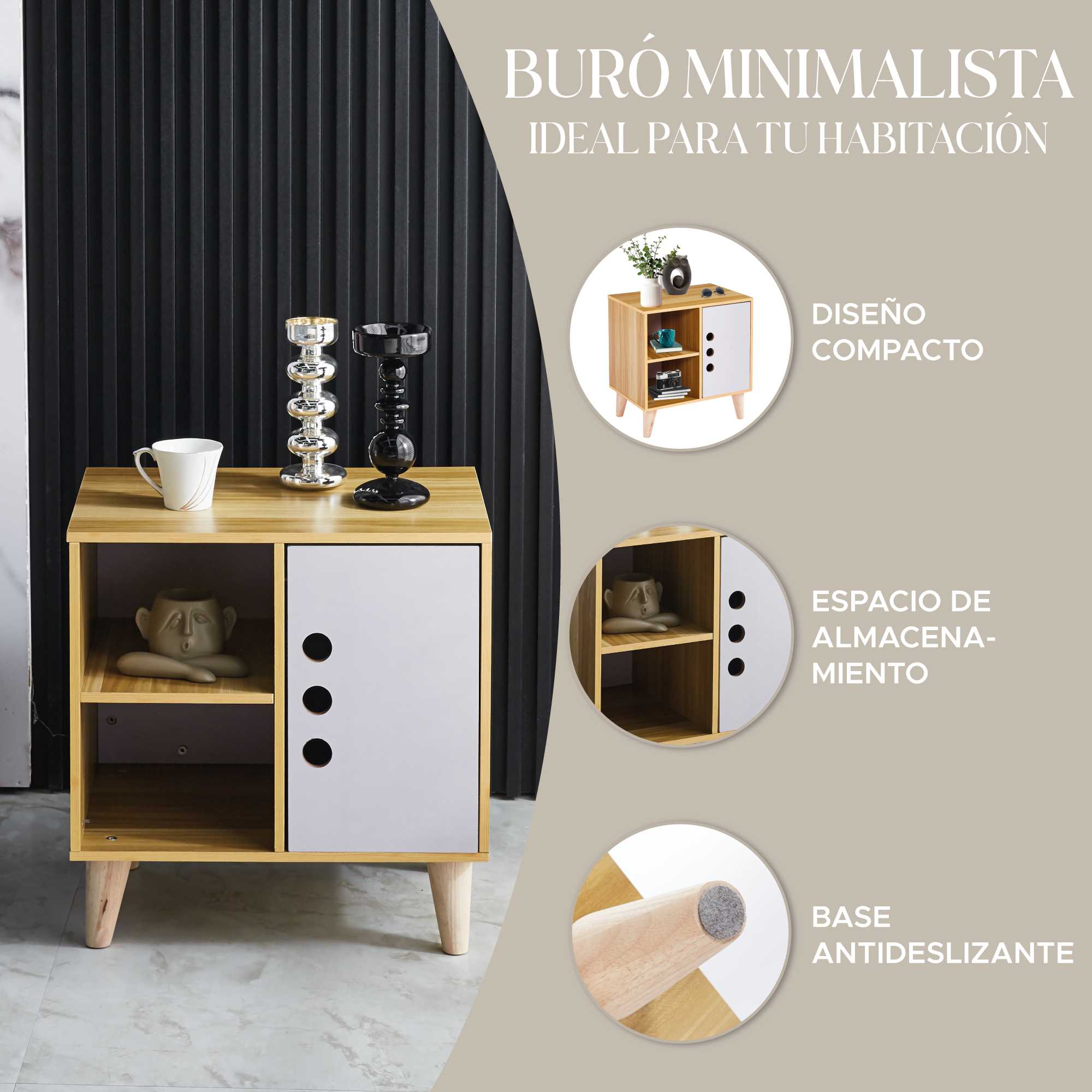 Foto 3 pulgar | Buró Moderno Estilo Minimalista Beige/blanco