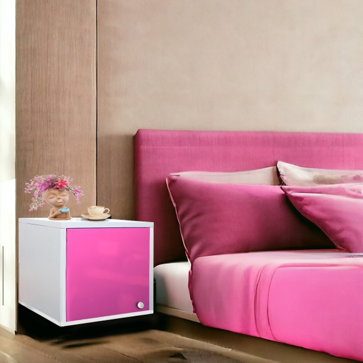 Foto 4 pulgar | Buro Flotante Mueble Recamara Mdf Iluminacion Luz Led Rosa