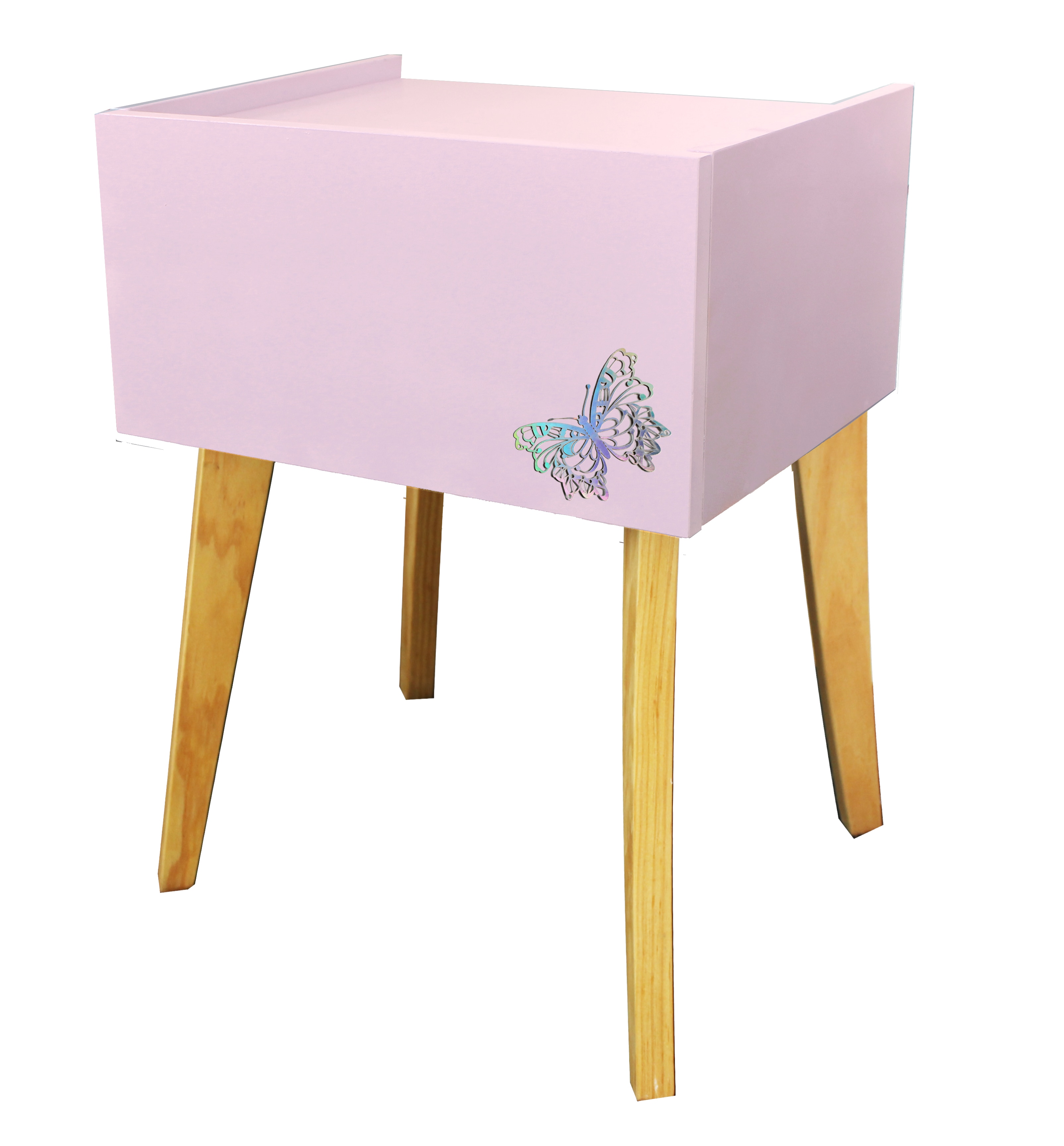 Buró Luz Led Rosa C/mariposa Mesa De Noche Niños Recámara $1,299