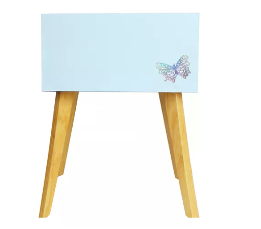 Foto 4 pulgar | Buro Mesa De Noche Luz Led Niños Mariposa Recámara Azul